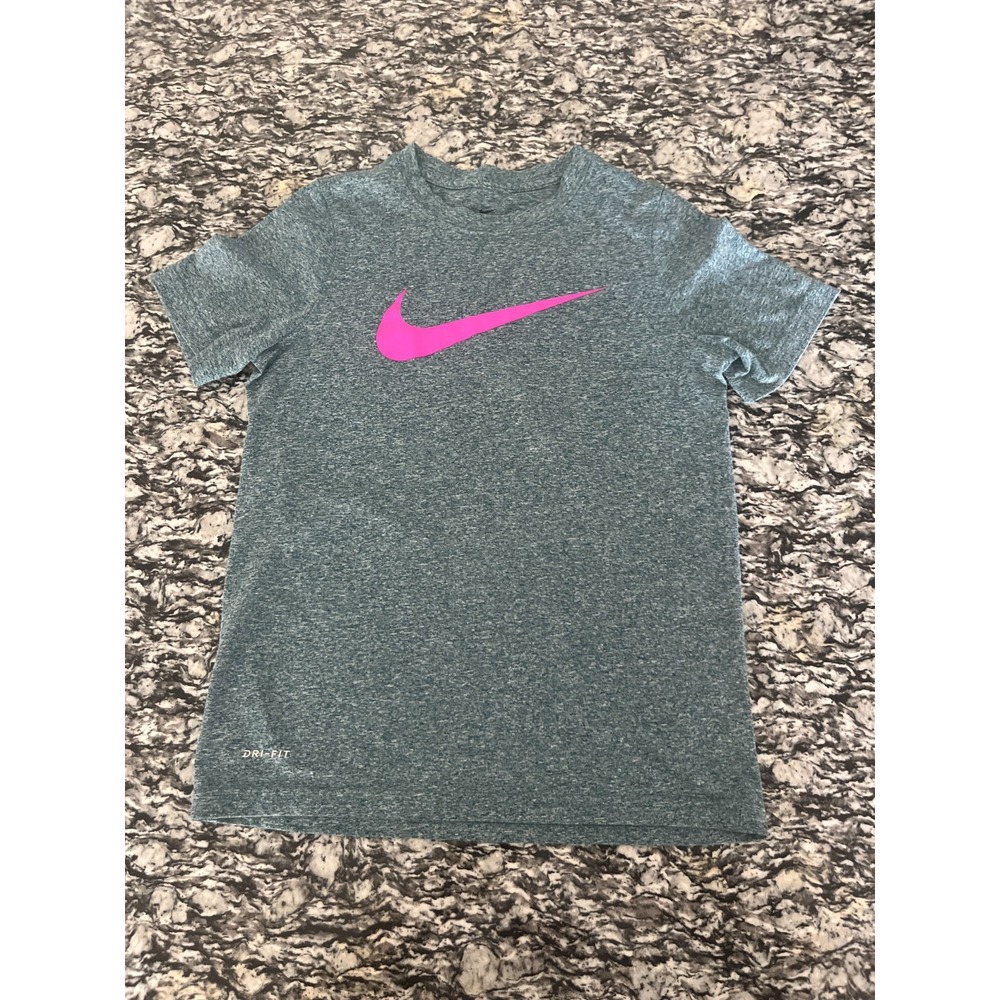Nike Dri Fit Kids T Shirt‎ Teal Pink Swoosh Athletic Short Sleeve Tee